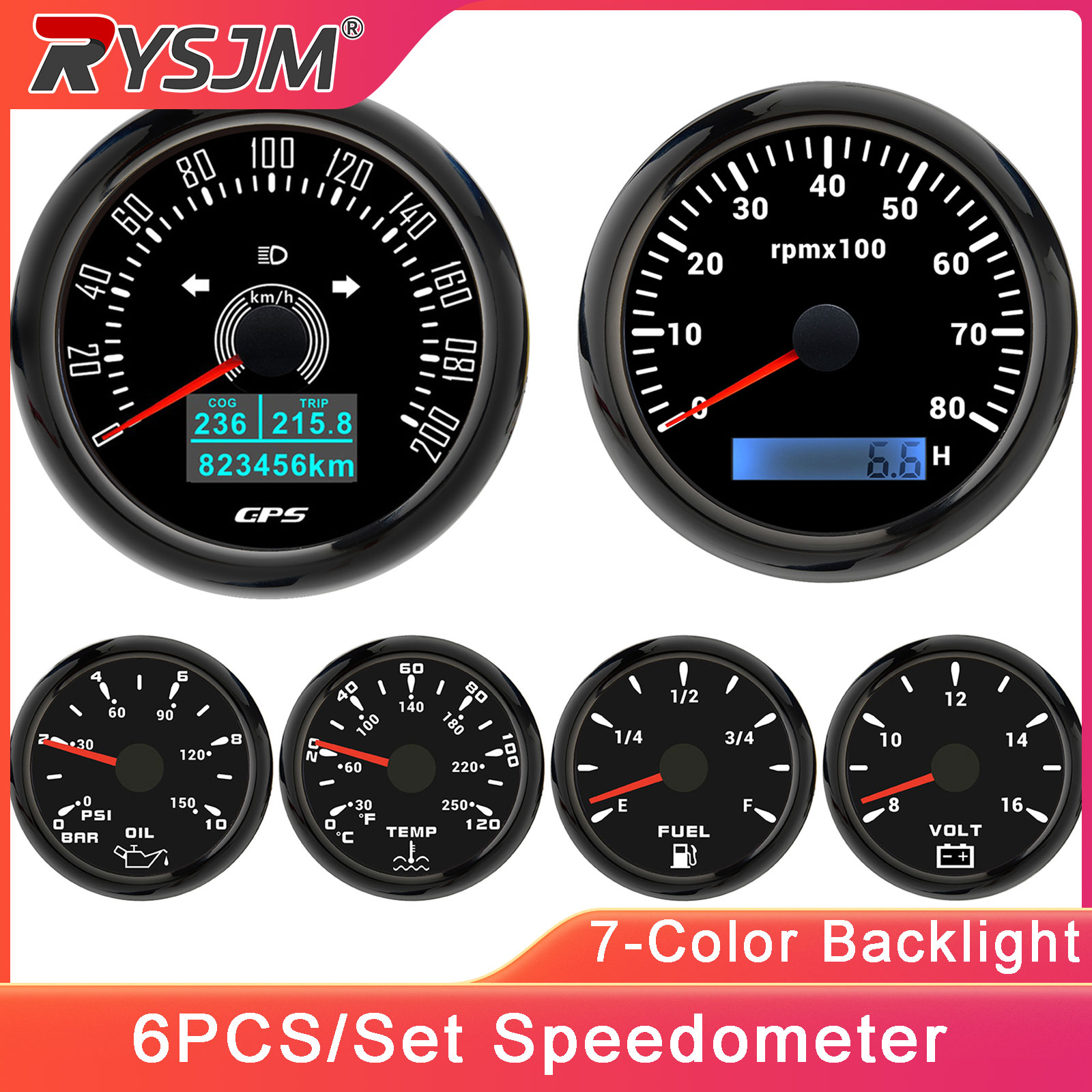 Marine Test Kit - Zestaw wskaźników 6-częściowy 85mm 200KM/H do
