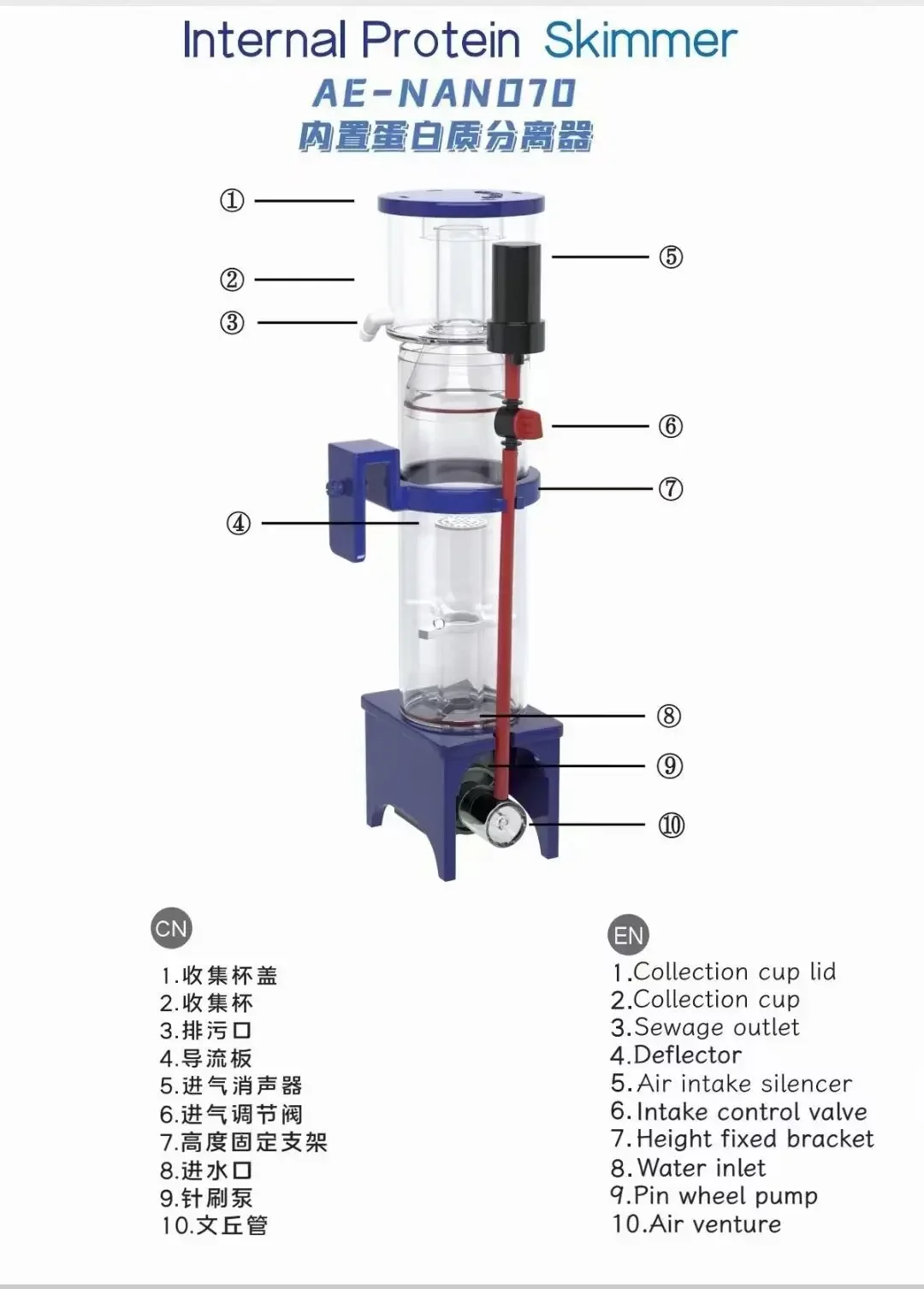 110-240V Aqua Excel Nano 40D 5 – Protein Skimmer Hang On recenzja i cena